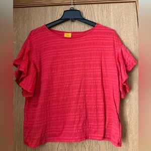 Ruby Rd. Deep Orange/Coral Short Sleeve Top with Flutter Sleeves